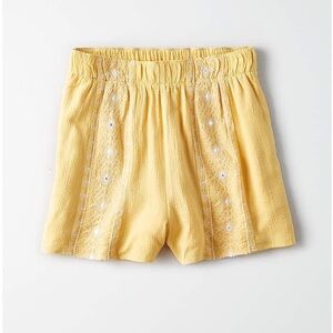 American Eagle Embroidered High Rise Shorts Butter Yellow